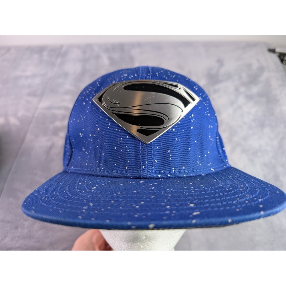 DC Comics Superman Snapback Hat Blue Speckled Metal Shield Logo SKU 03012119